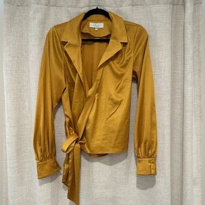 Golden Yellow Long Sleeved Blouse with Tie Waist from Revolve